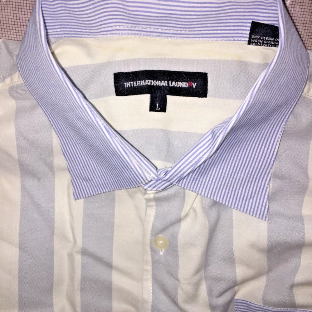 International Laundry Cotton Button Up Blue & White Striped Size L